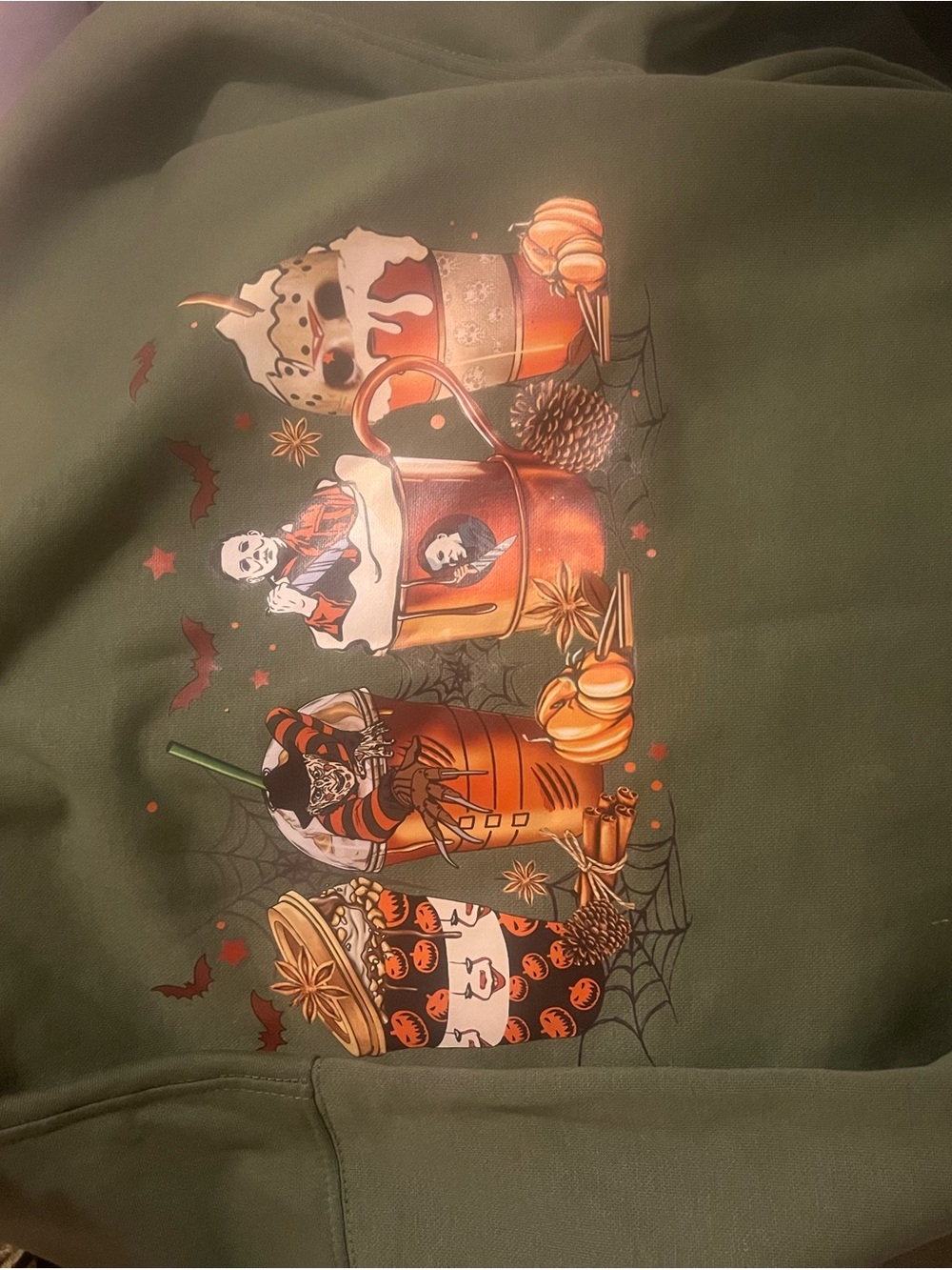 Halloween Horror Graphic Sweatshirt - Olive Green - Picture 2 of 2
